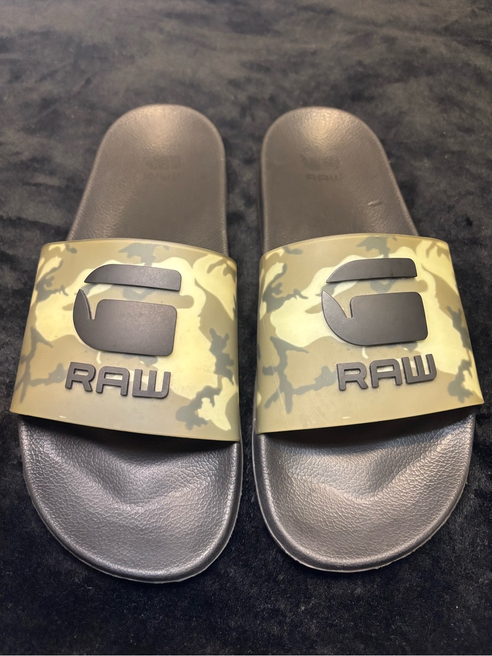 G-Star men Olive Camo Slide Sandals with Black Footbed